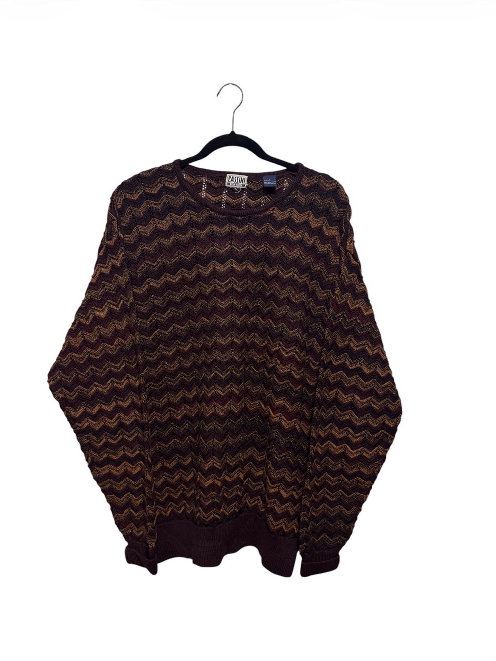 Oleg Cassini Brown Chevron Crewneck Sweater